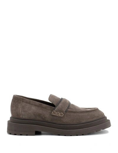 Brunello Cucinelli Suede Monili Chunky Loafers In Brown