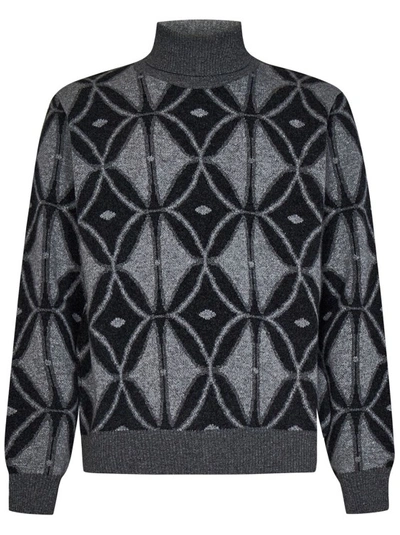 Etro Grey Wool Turtleneck Jumper In Black