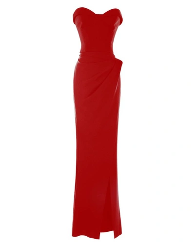 Gemy Maalouf Strapless Red Crepe Dress - Long Dresses