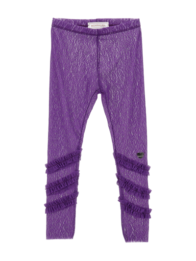 Monnalisa Kids'   Lace Leggings With Ruffles In Violet Tulle