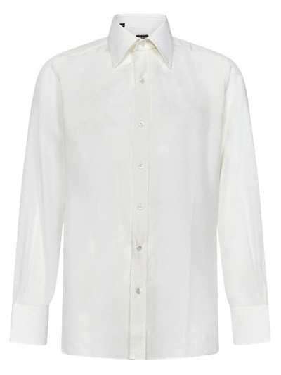 Tom Ford Classic Cream-colored Jacquard Silk Shirt In White