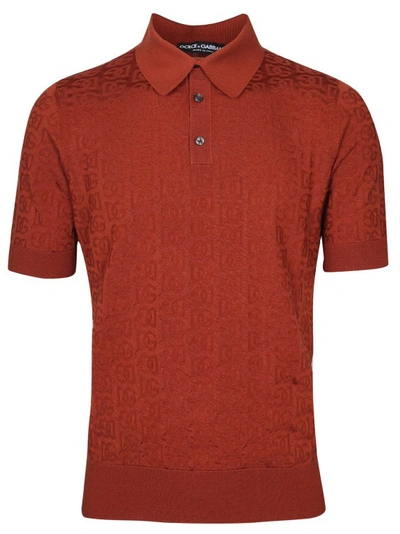 Dolce & Gabbana Copper Color Silk Polo Shirt In Orange
