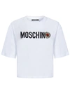 Moschino White Cotton Jersey Cropped T-shirt With Logo Print In White
