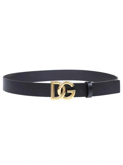 DOLCE & GABBANA METAL CROSSED DG LOGO CALFSKIN BELT