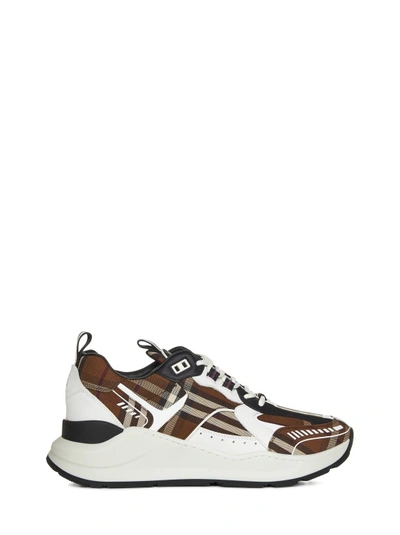 Burberry Sean Check-print Leather Low-top Trainers In Brown