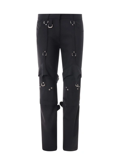 OFF-WHITE WOOL BLEND TROUSER WITH STRAPS DETAIL