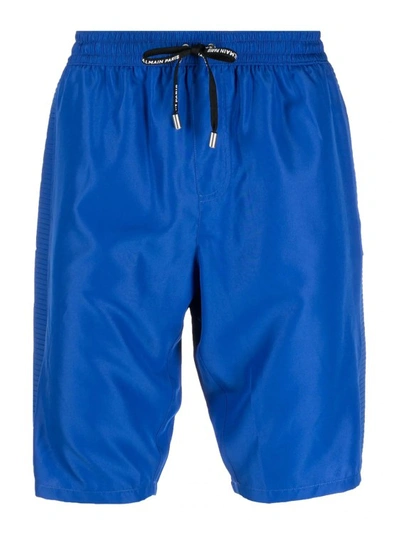 Balmain Logo-print Drawstring Swim Shorts In Blue