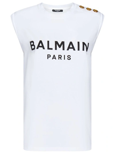 Balmain White Cotton Sleeveless T-shirt