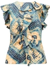 Ulla Johnson Vida Washed Silk Poplin Ruffle Top In Multicolor