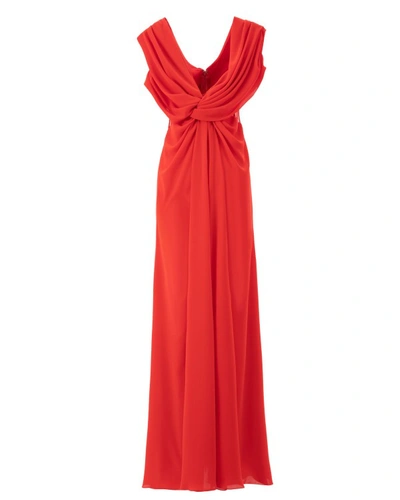 Gemy Maalouf Ruffled Neckline Long Crepe Dress In Red