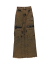Gcds Maxi Denim Cargo Skirt In Brown