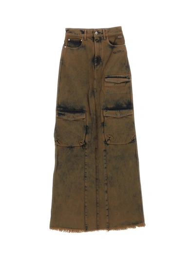 Gcds Logo Patch Denim Skirt In Brown
