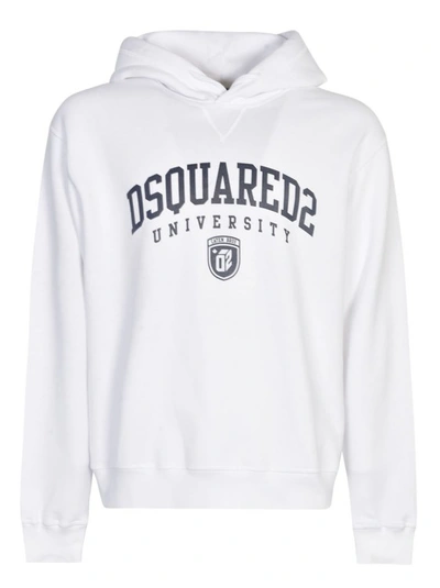 Dsquared2 University Print Drawstring Hoodie In White