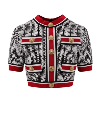 BALMAIN KNIT TOP WITH ALL-OVER MONOGRAM