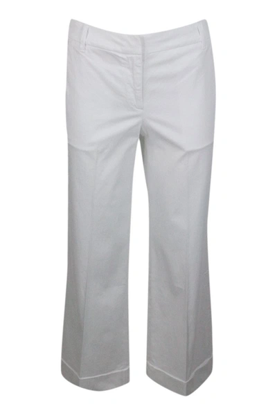 Jacob Cohen Luxury Edition Selena Cropped Trousers In Soft Stretch Cotton With Chinos America Pockets With Zip C In White