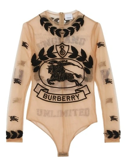 Burberry Ekd Embroidered Bodysuit In Brown
