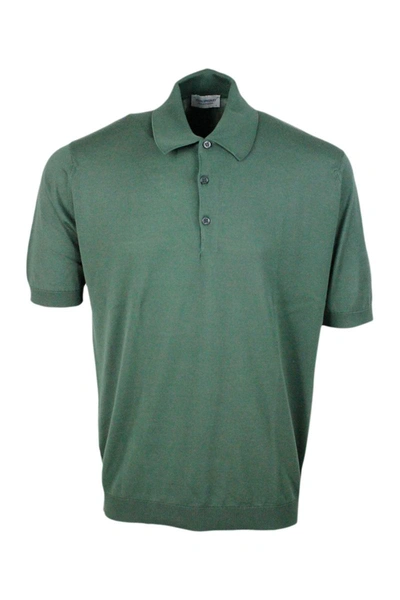 John Smedley Short-sleeved Polo Shirt In Extra-fine Cotton Thread With Three Buttons In Green
