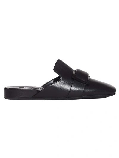Sergio Rossi Low Mule In Black Leather Buckle In Nero Scuri