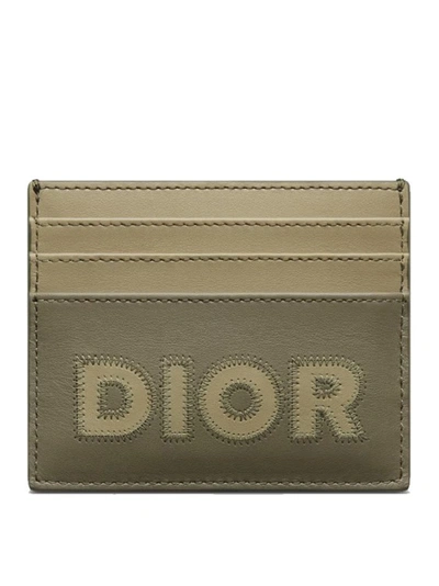 Dior Leather Card Holder In Green