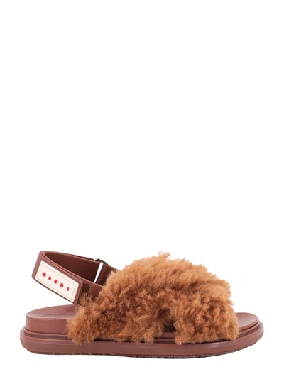 MARNI LEATHER SANDALS WITH FAUX FUR