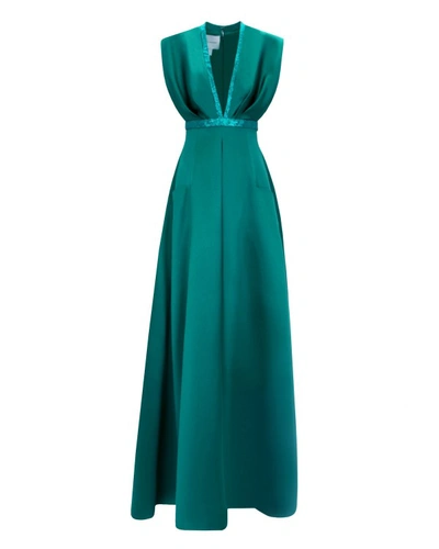Gemy Maalouf Long Green Dress With Pockets - Long Dresses