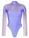 Mugler Sheer Panelling Long-sleeved Body In Purple