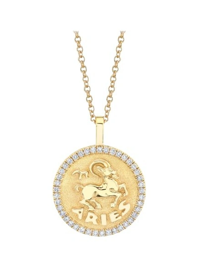Anita Ko Aries Zodiac Coin Pendant With Diamond Frame In Gold