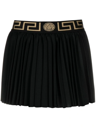 Versace Greca Pleated Miniskirt In Black