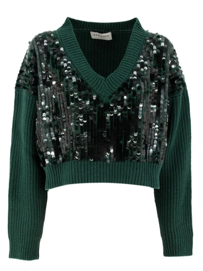 Ermanno Scervino Wool Sweater With V-neck In Green