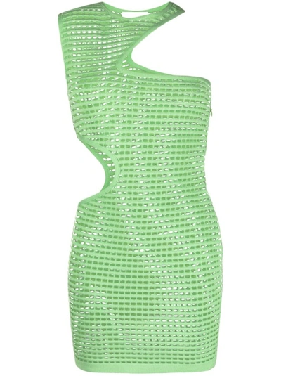 Genny Open-knit Cut-out Mini Dress In Green