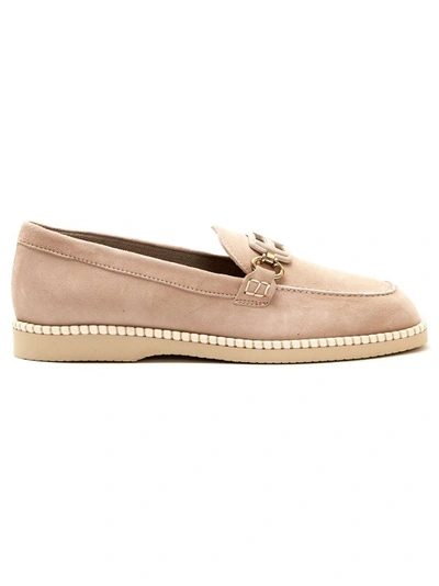 Hogan Logo-plaque Suede Loafers In Beige