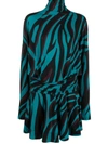Pinko Zebra-print Belted Minidress In Verde E Nero
