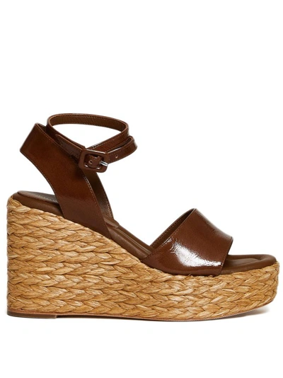 Paloma Barceló High Raffia Wedge Sandal Brown Varnish In Black