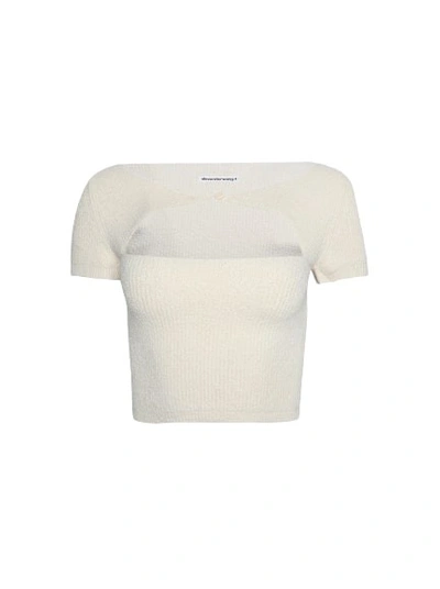 Alexander Wang T Boucle V-neck Short Sleeve Tee With Cutout In White