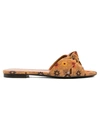 Saint Laurent Bianca Knotted Floral-print Suede Slides In Brown