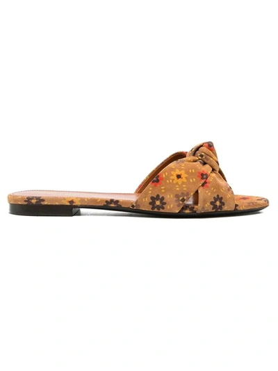 SAINT LAURENT SAINT LAURENT BIANCA KNOTTED SUEDE SLIDES