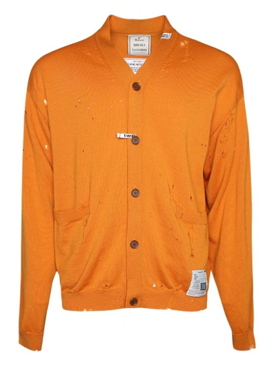 Miharayasuhiro Distressed Wool Cardigan In Orange