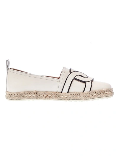 Tod's White Leather Espadrilles With Chain Buckle