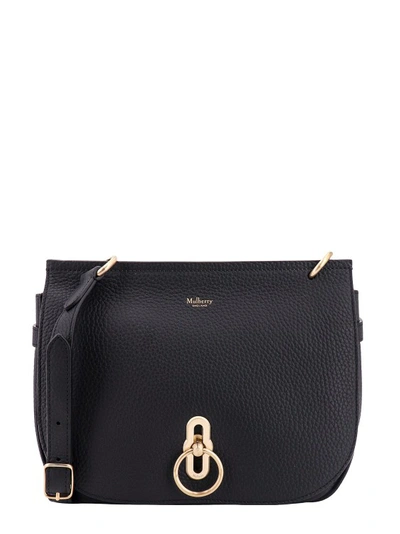 Mulberry Leather Shoulder Bag With Logo Print In Black