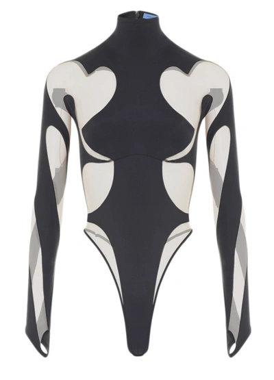 Mugler Sheer Panel Bodysuit In Black