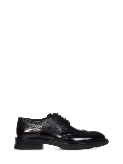 Alexander Mcqueen Black Brushed Leather Derby Shoes