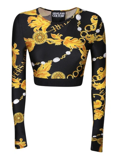 Versace Jeans Couture Black Longsleeve Tops With All-over Baroque Print