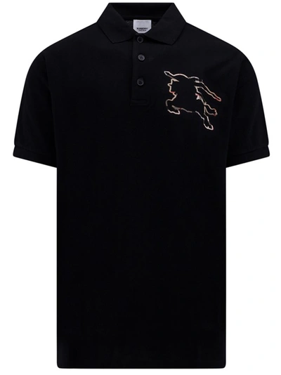 Burberry Equestrian Knight Logo Polo Shirt In Black