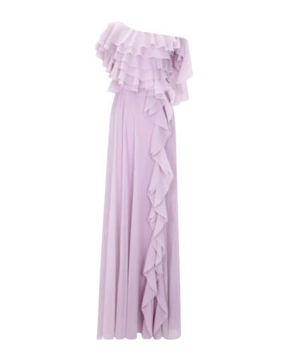 Gemy Maalouf One-shoulder Ruffled Lilac Dress - Long Dresses In Purple