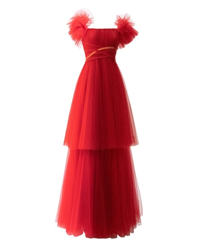 Gemy Maalouf Ruffled Sleeves Long Dress - Long Dresses In Red