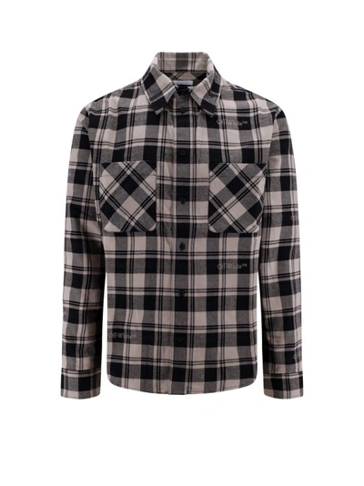 Off-white Cotton Shirt With Check Motif In Black
