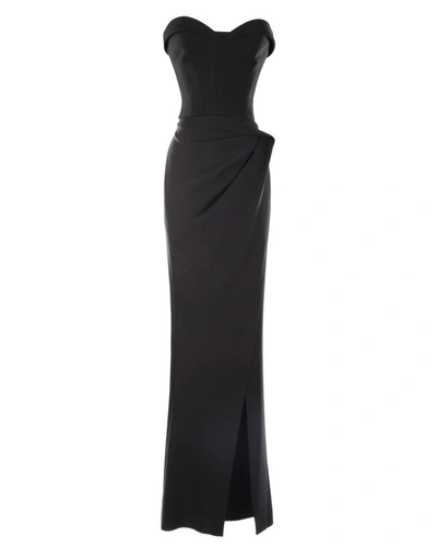 Gemy Maalouf Strapless Draped Black Crepe Dress - Long Dresses