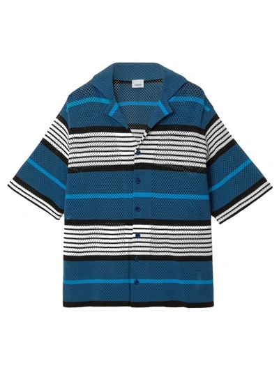 Burberry Knit V Neck Shirt In Blue