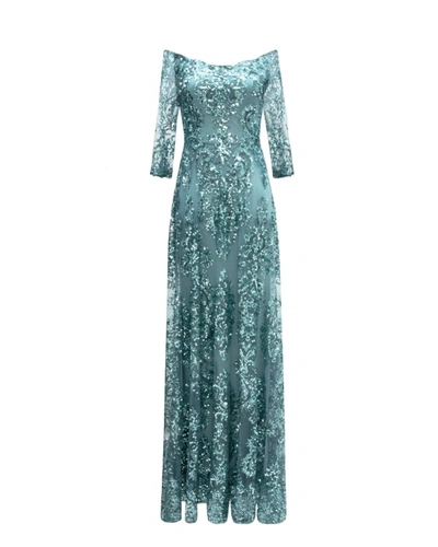 Gemy Maalouf Fully Beaded Off-shoulder Dress - Long Dresses In Blue