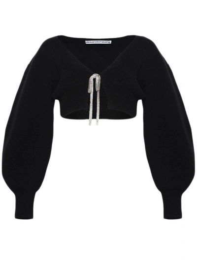 Alexander Wang Cropped Cardigan In Boiled Wool In Black